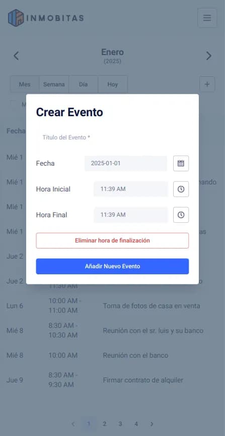 Events creation form.