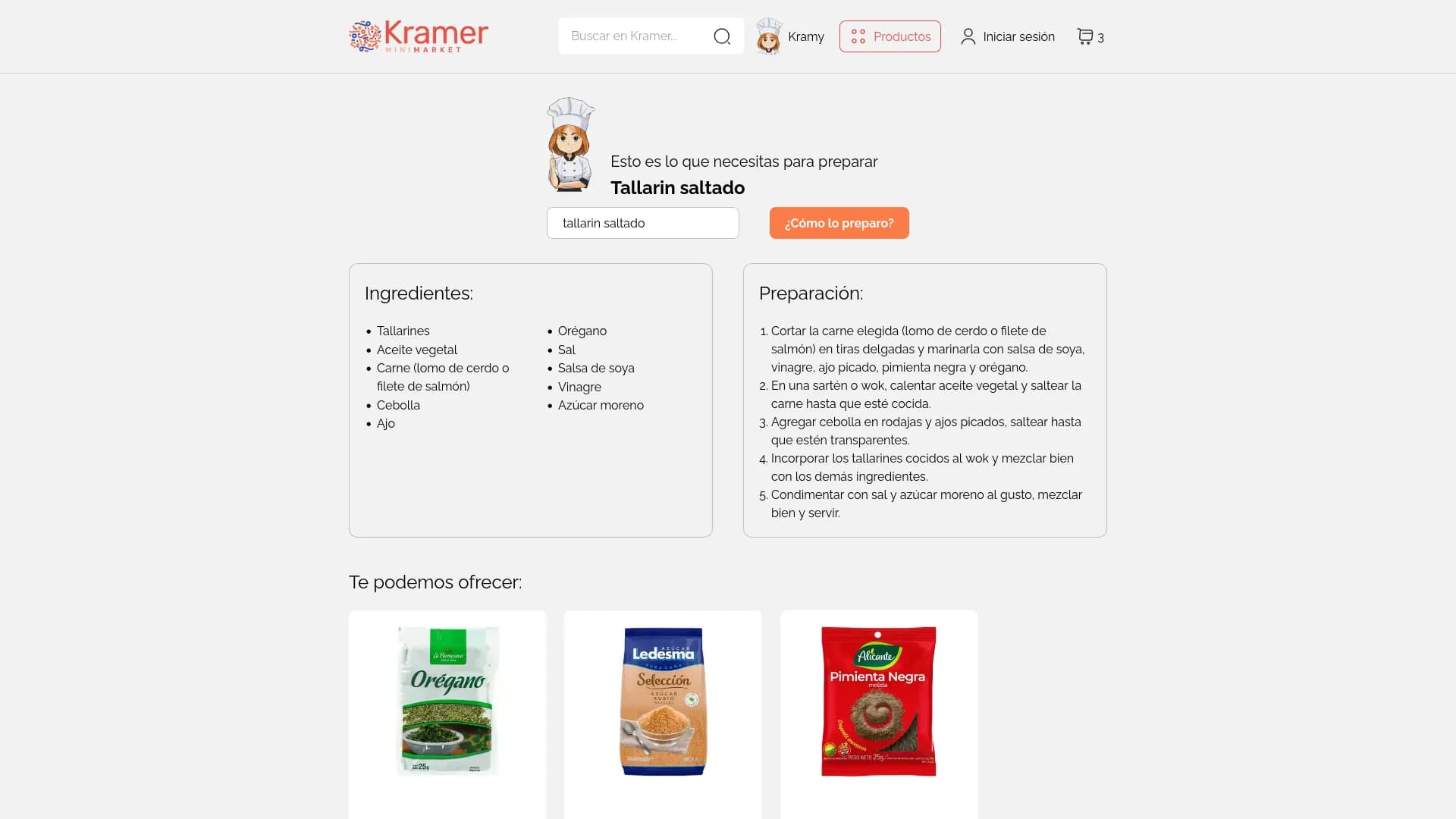 Recipes virtual asistant Kramy.